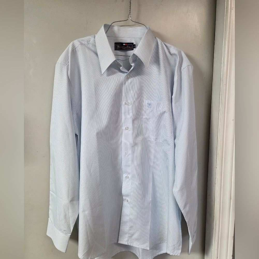 Valentino Men's Light Blue Striped Dress Shirt